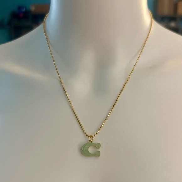 Coach Translucent Jade Green “C” Pendant 18k/.925 Necklace - Picture 8 of 9